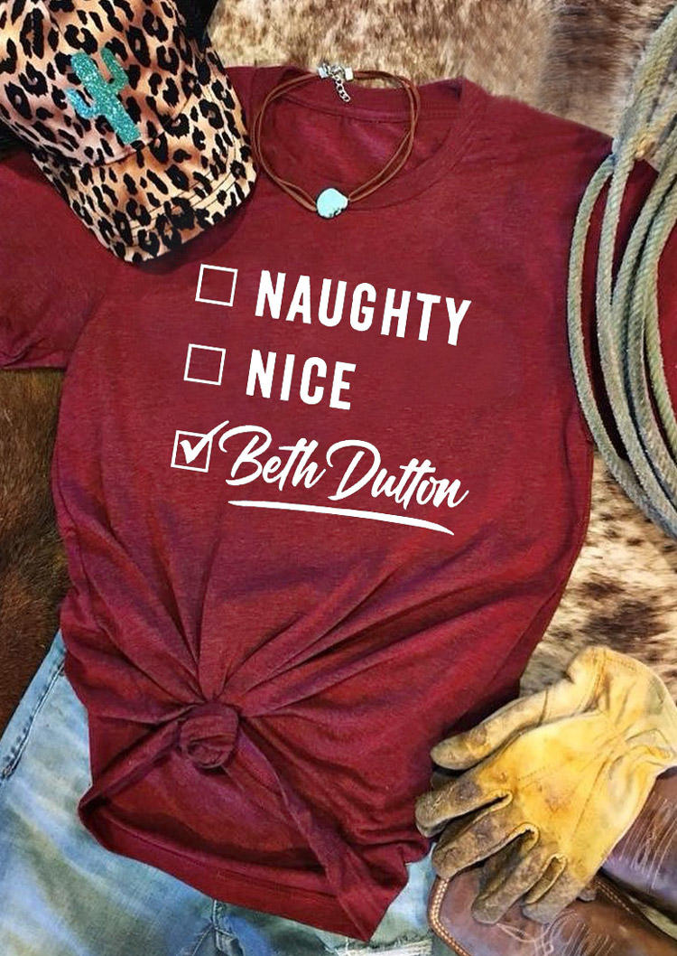 T-shirts Tees Naughty Nice T-Shirt Tee in Burgundy. Size: M,L