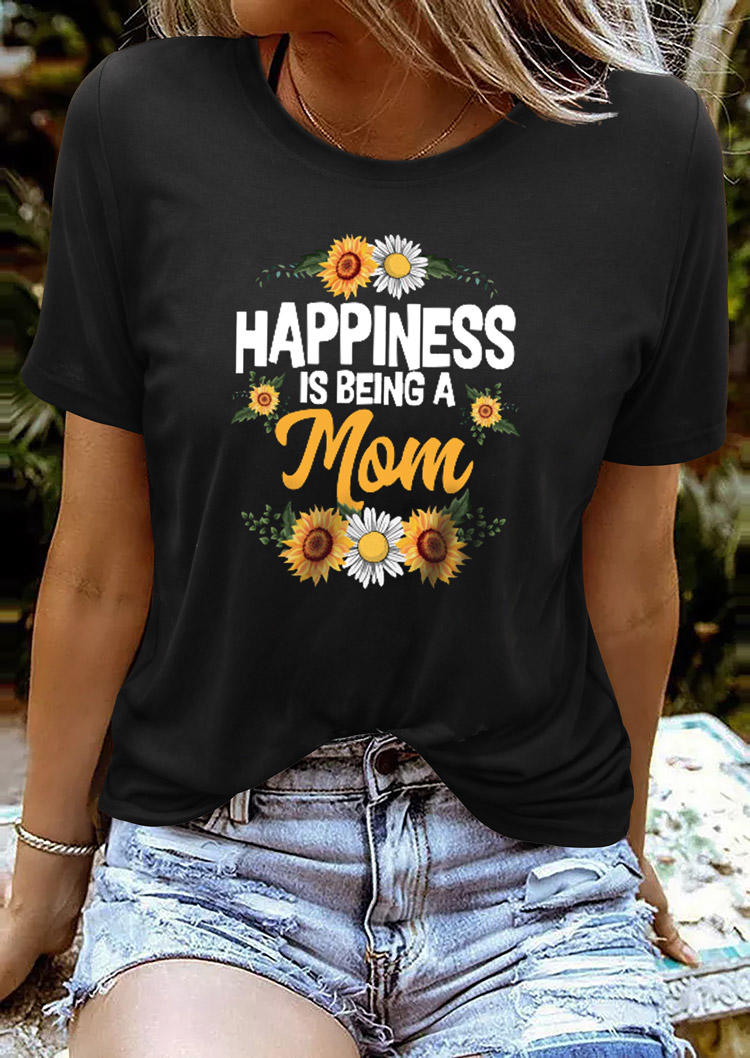 

T-shirts Tees Happiness Is Being A Mom Sunflower T-Shirt Tee in Black. Size: ,M,L,XL