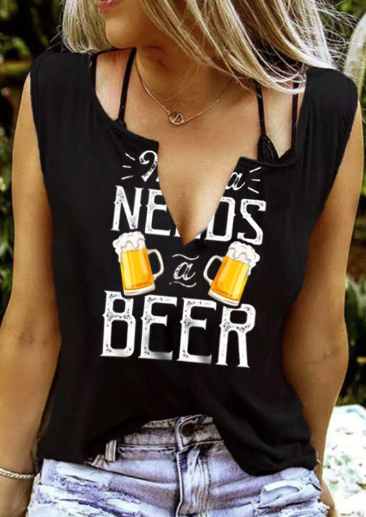 

Tank Tops Mama Needs A Beer Notched Neck Tank Top without Camisole in Black. Size: ,M,L,XL