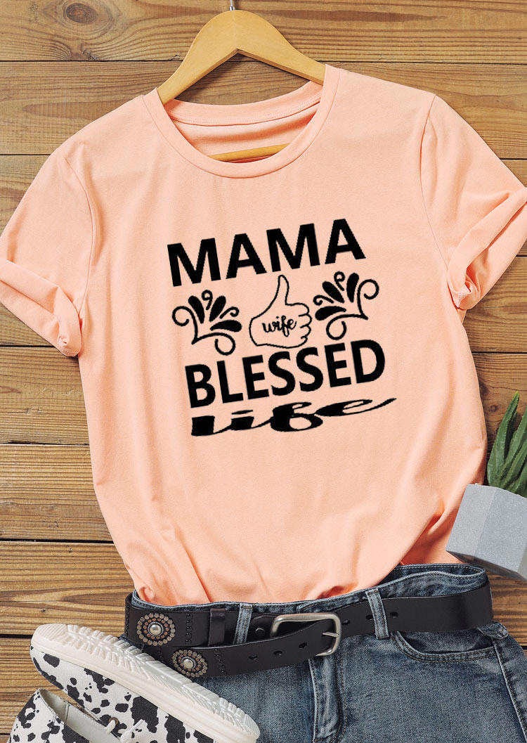 

T-shirts Tees Mama Wife Blessed Life T-Shirt Tee in Pink. Size: ,M,L,XL