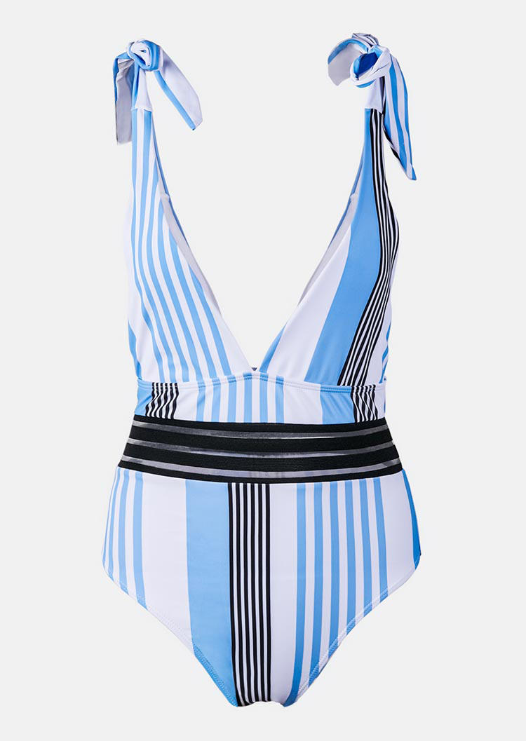 Striped Tie Open Back One-Piece Swimsuit