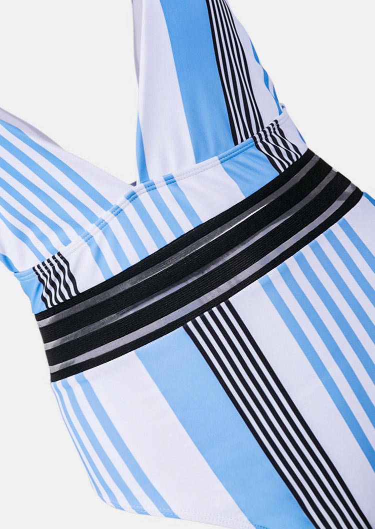 One-Pieces Swimsuit Striped Tie Open Back One-Piece Bathing Suit Swimwear in Multicolor. Size: L,M,S