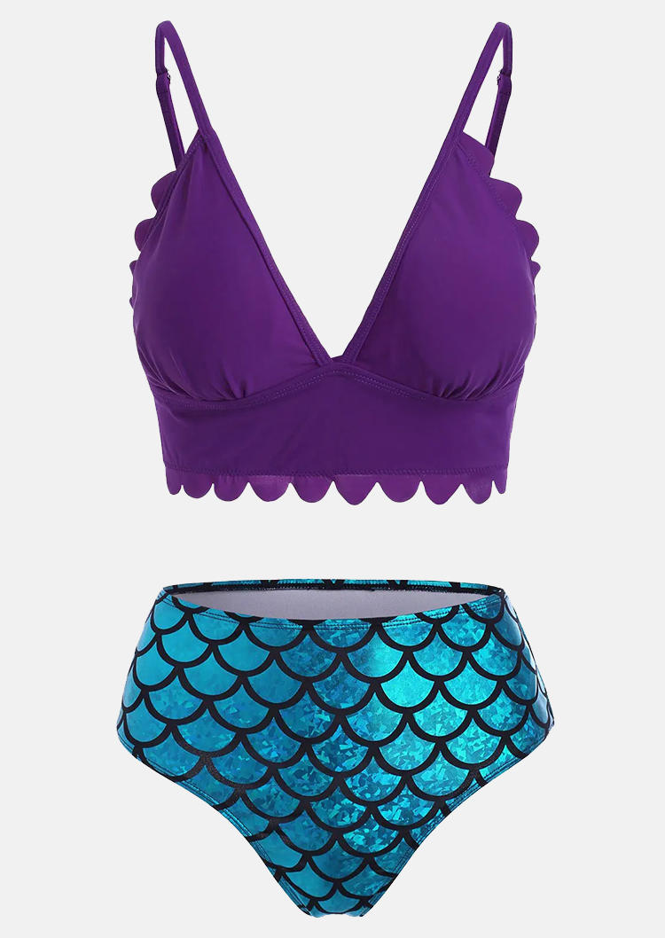 

Bikini Sets Mermaid Scales Scallop Hem Bikini Set in Purple. Size: ,M,L,XL