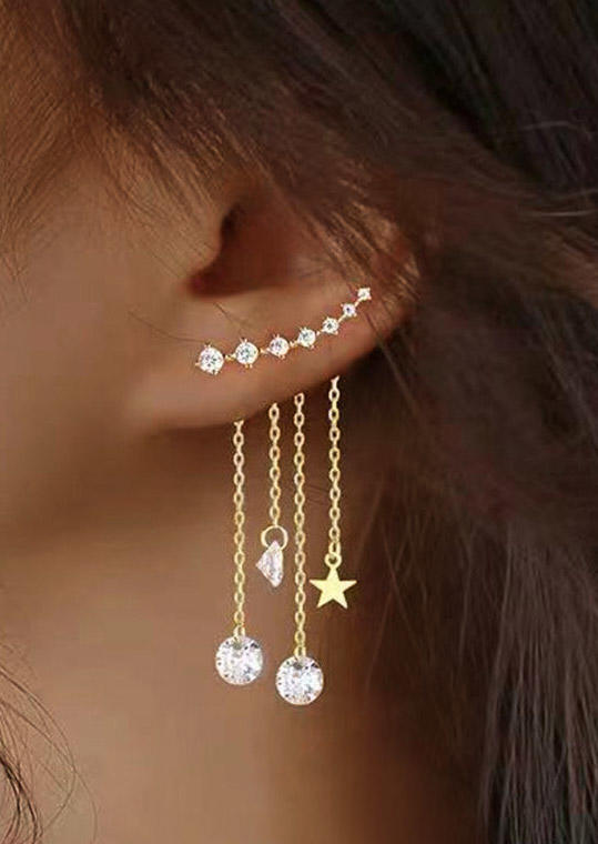 

Earrings Detachable Combination Rhinestone Star Tassel Earrings in Gold. Size