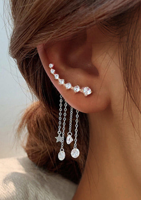 Detachable Combination Rhinestone Star Tassel Earrings