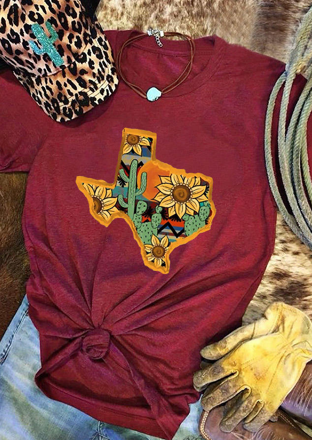 

T-shirts Tees Sunflower Texas Cactus Desert T-Shirt Tee in Burgundy. Size