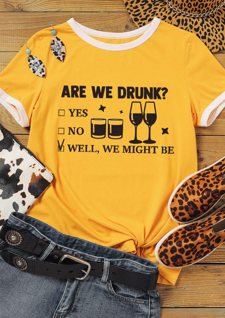 

T-shirts Tees Are We Drunk T-Shirt Tee in Yellow. Size: ,M,L,XL