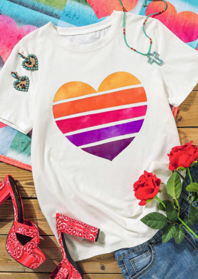 

T-shirts Tees Valentine Gradient Heart T-Shirt Tee in White. Size: ,M,L,XL