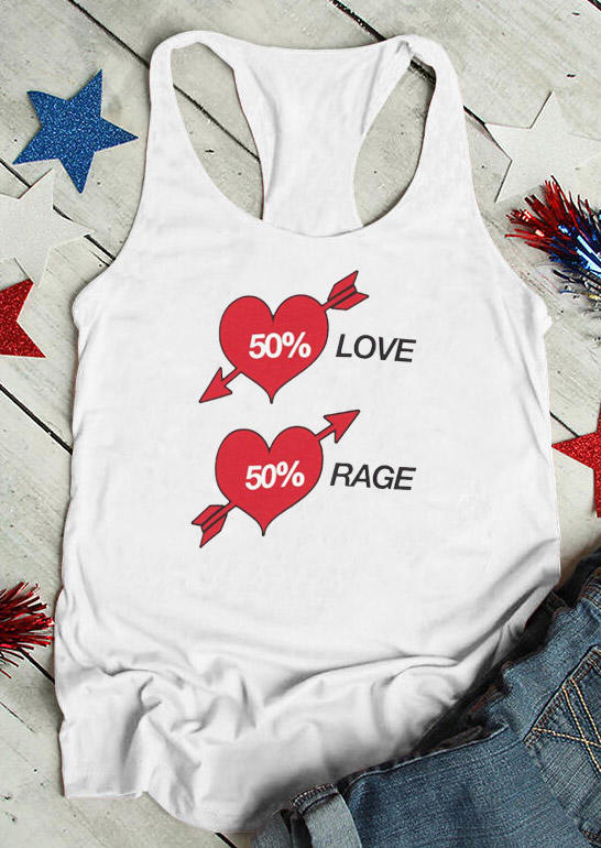 

Tank Tops Valentine 50% Love 50% Rage Heart Racerback Tank Top in White. Size: ,M,L,XL