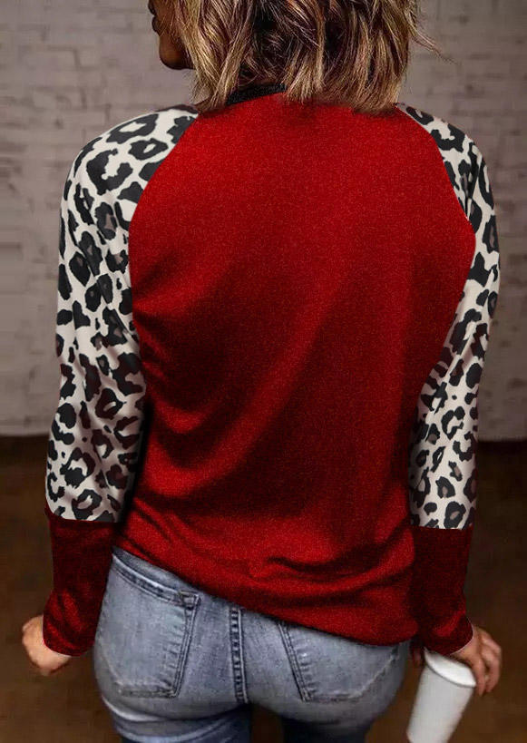 

T-shirts Tees Leopard Plaid Heart Long Sleeve T-Shirt Tee - Brick Red in Red. Size