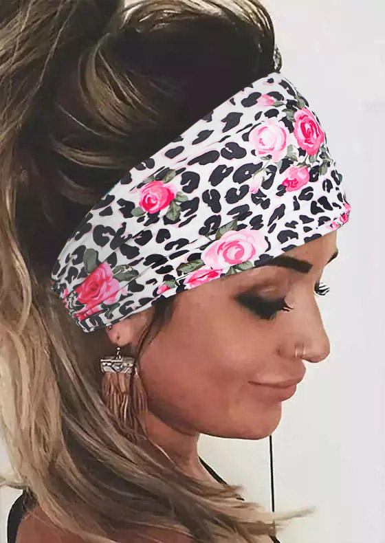 Leopard Floral Yoga Wide Headband in Multicolor. Size: One Size