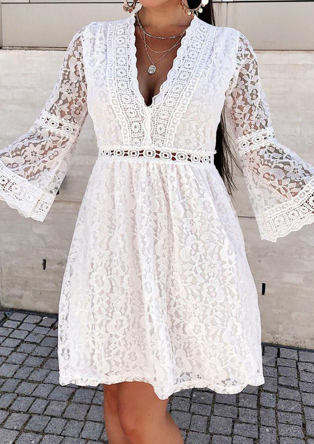 

Mini Dresses Lace A-Line V-Neck Mini Dress in White. Size: ,M,L,XL