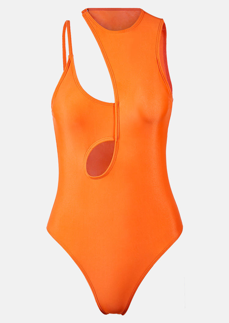 One-Pieces Swimsuit Cut Out Hollow Out One-Piece Bathing Suit Swimwear in Orange. Size: M