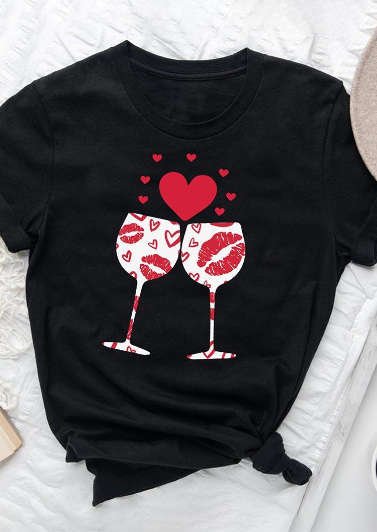 

T-shirts Tees Valentine Lips And Heart Wine Glass T-Shirt Tee in Black. Size: ,M,L,XL