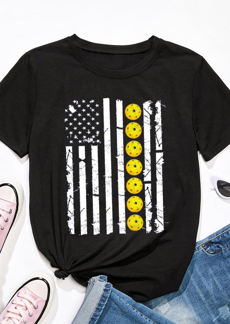 

T-shirts Tees American Flag Pickleball T-Shirt Tee in Black. Size: ,M,L,XL