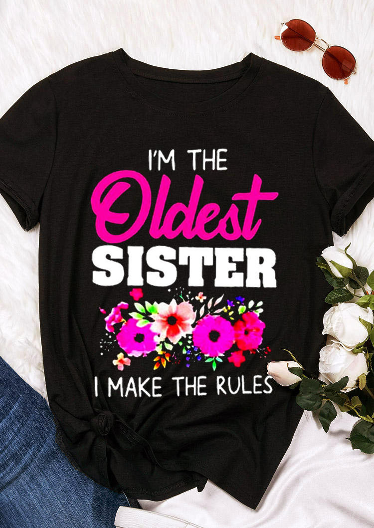 

T-shirts Tees I'm The Oldest Sister Floral T-Shirt Tee in Black. Size: ,M,L,XL