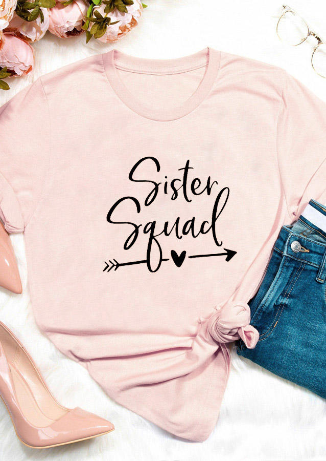 Sister Squad Heart Arrow T-Shirt Tee - Pink