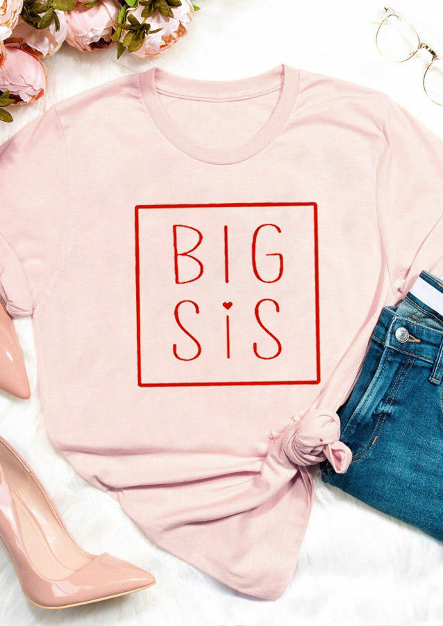 Big Sister O-Neck T-Shirt Tee - Pink
