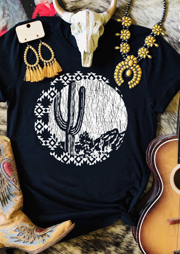 

T-shirts Tees Cactus Aztec Geometric T-Shirt Tee in Black. Size