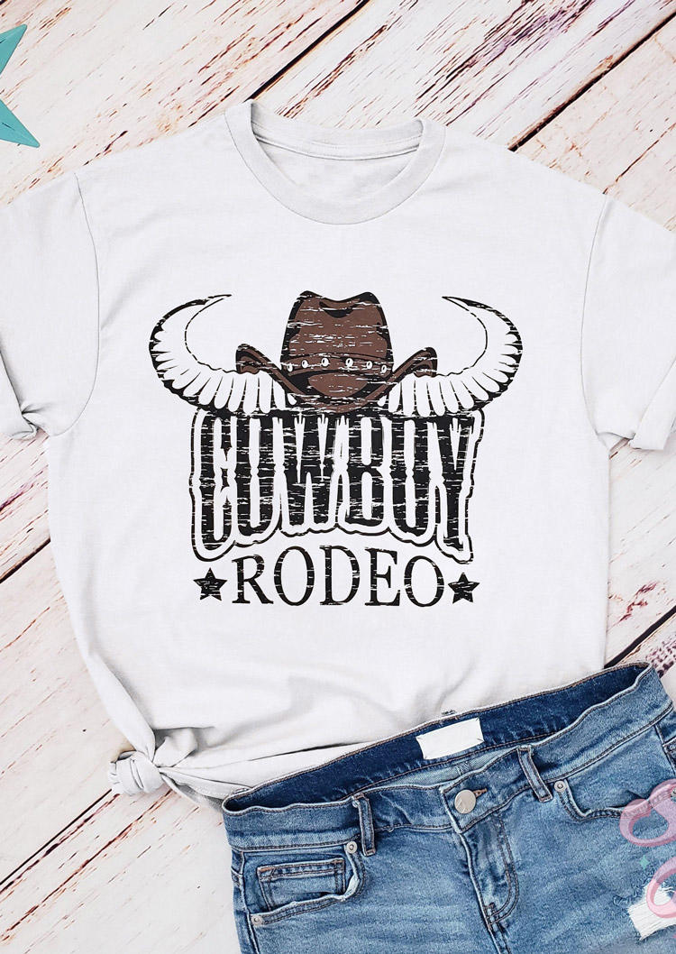 

T-shirts Tees Cowboy Rodeo O-Neck T-Shirt Tee in White. Size