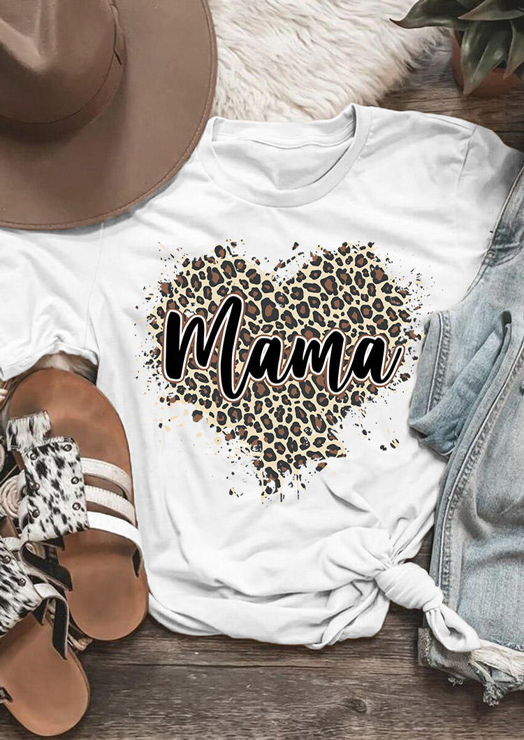 

T-shirts Tees Mama Leopard Heart T-Shirt Tee in White. Size