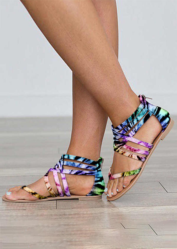 Sandals Tie Dye Criss-Cross Flip Flops Flat Sandals in Multicolor. Size: 37,38