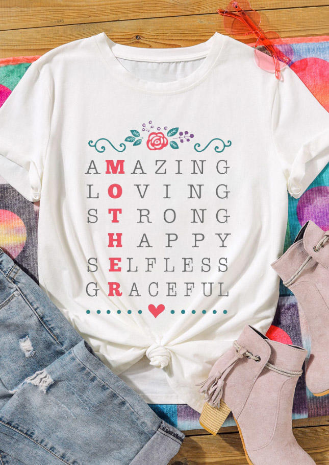 T-shirts Tees Mother Amazing Loving Strong T-Shirt Tee in White. Size: S,M,L,XL