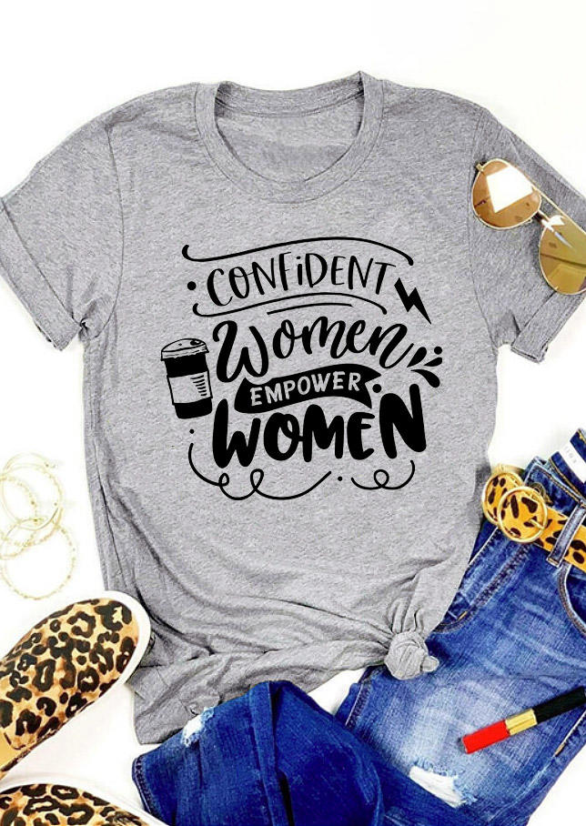 T-shirts Tees Confident Women T-Shirt Tee in Gray. Size: S,M,L,XL