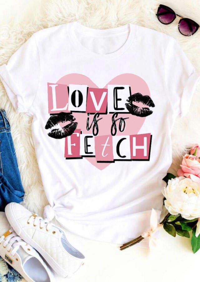 T-shirts Tees Love Is So Fetch Lips Heart T-Shirt Tee in White. Size: XL