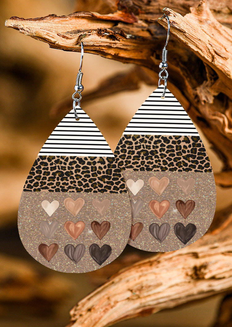 Earrings Leopard Striped Heart Water Drop Earrings in Multicolor. Size: One Size