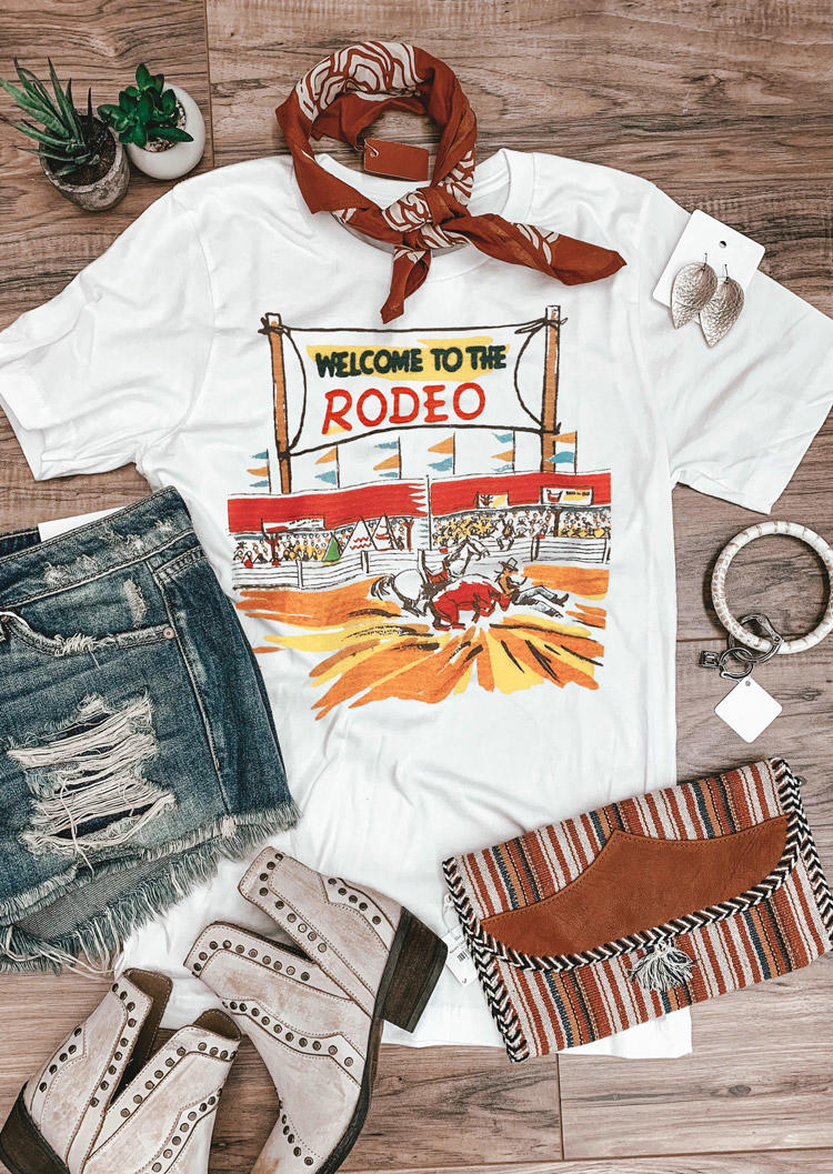 T-shirts Tees Welcome To The Rodeo T-Shirt Tee in White. Size: S,M,L,XL
