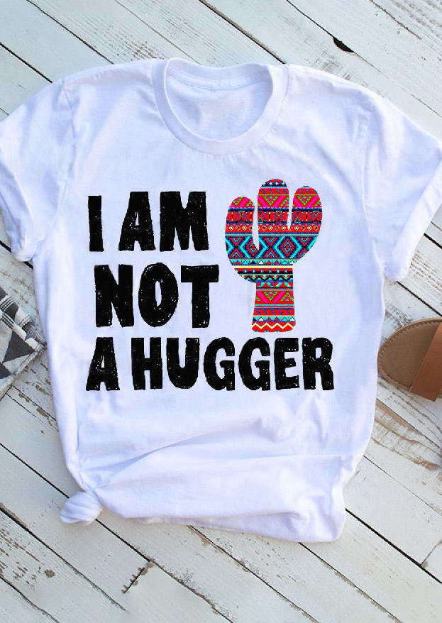 

T-shirts Tees I Am Not A Hugger Aztec Geometric Cactus T-Shirt Tee in White. Size