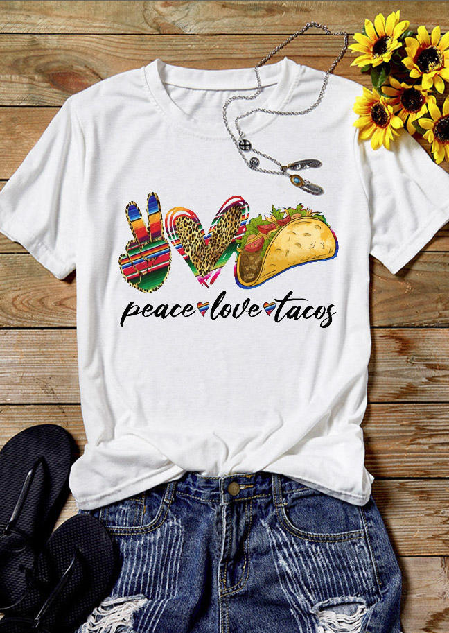 

T-shirts Tees Peace Love Tacos Leopard Serape T-Shirt Tee in White. Size: ,M,L,XL