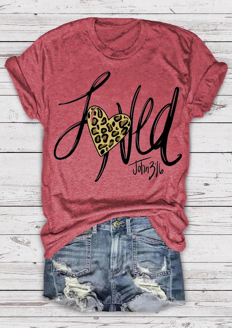 T-shirts Tees Leopard Loved John 3 16 T-Shirt Tee in Brick Red. Size: S