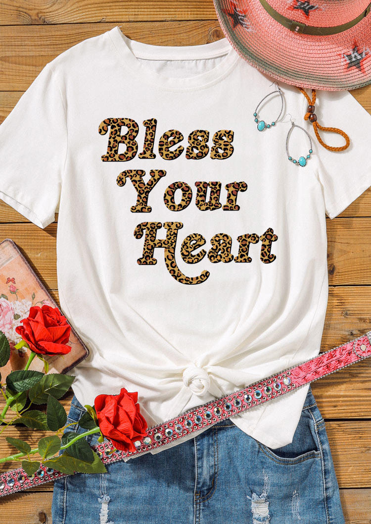 

T-shirts Tees Bless Your Heart Leopard T-Shirt Tee in White. Size: ,M,L,XL