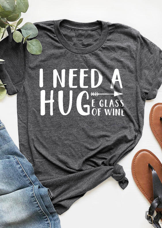 I Need A Huge Glass Of Wine Arrow T-Shirt Tee - Dark Grey