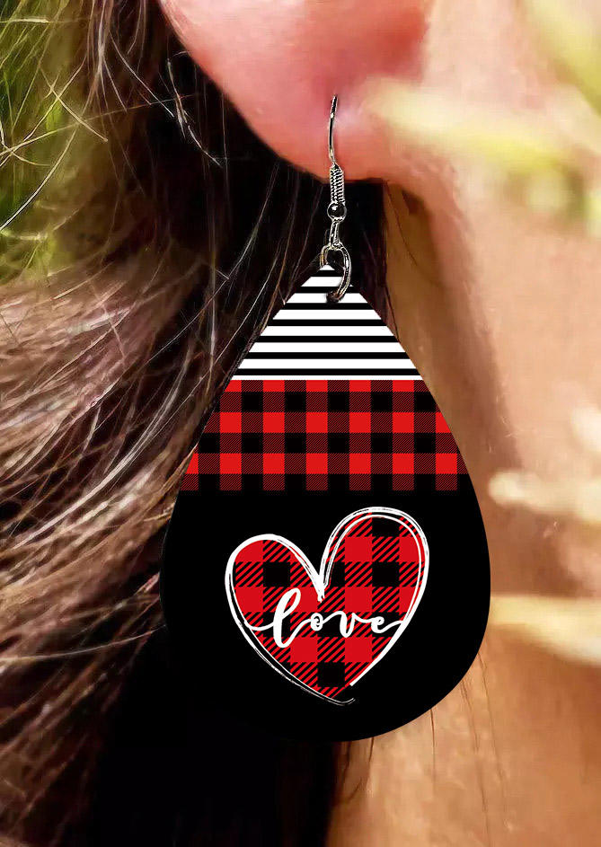 Valentine Love Heart Plaid Striped Earrings