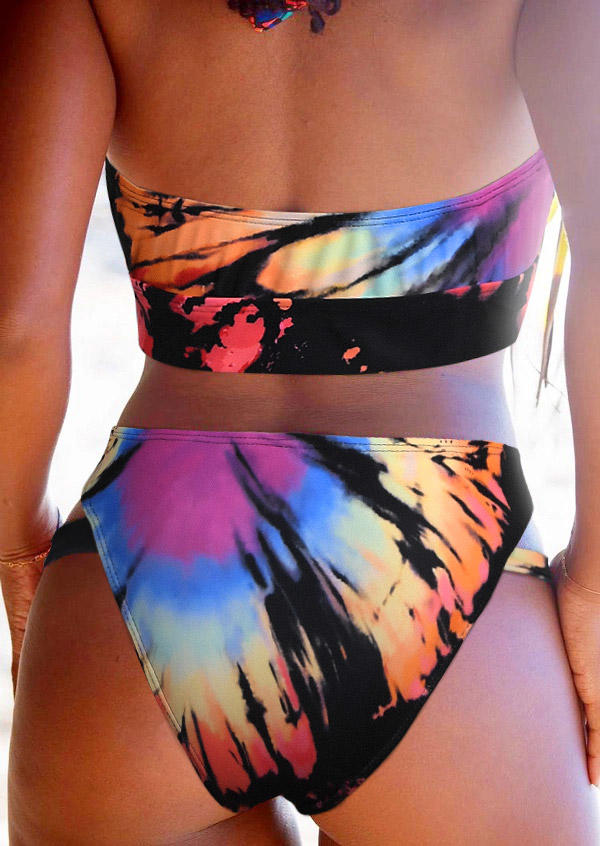 Bikini Sets Tie Dye Hollow Out Halter Bikini Set in Multicolor. Size: L,M,S,XL
