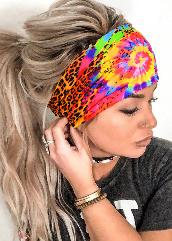 Leopard Tie Dye Swirl Wide Headband in Multicolor. Size: One Size