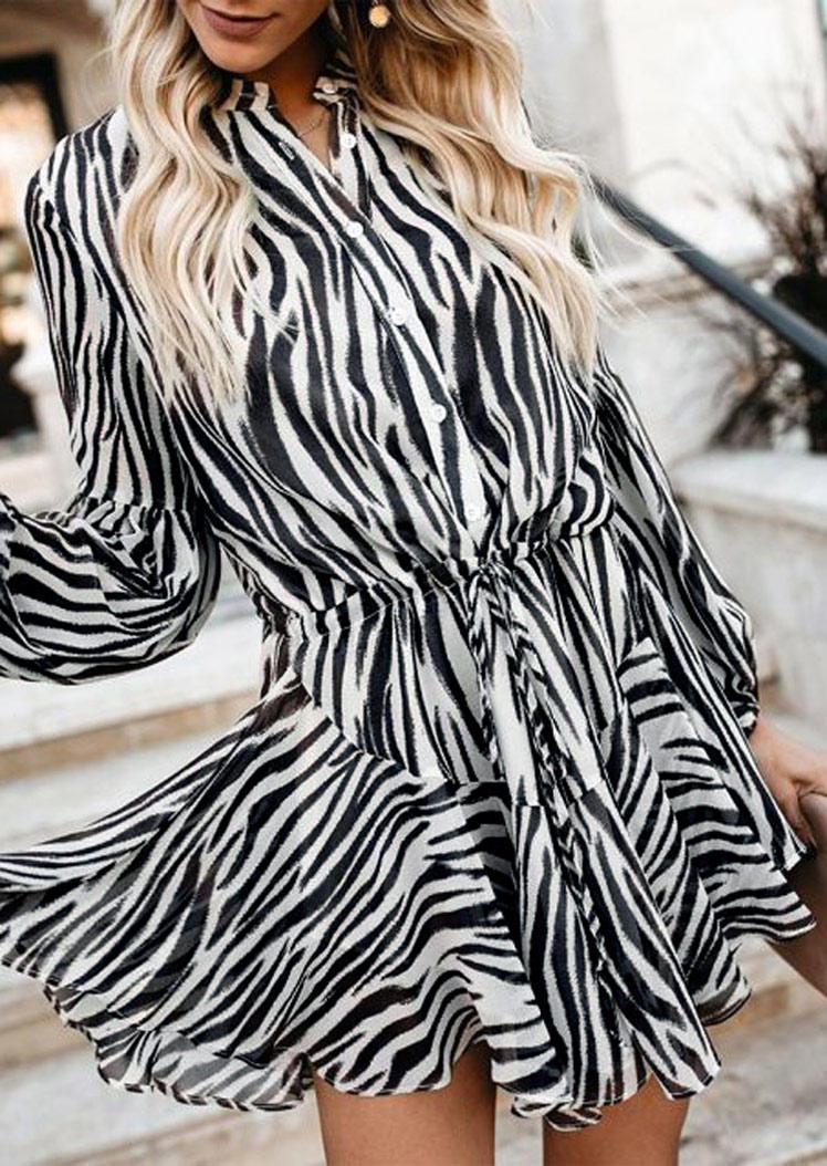 

Mini Dresses Zebra Button Long Sleeve Mini Dress in Stripe. Size: ,M,L,XL