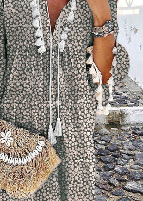 

Mini Dresses Tassel Splicing Floral Ruffled Mini Dress in Light Grey. Size: ,M,L,XL