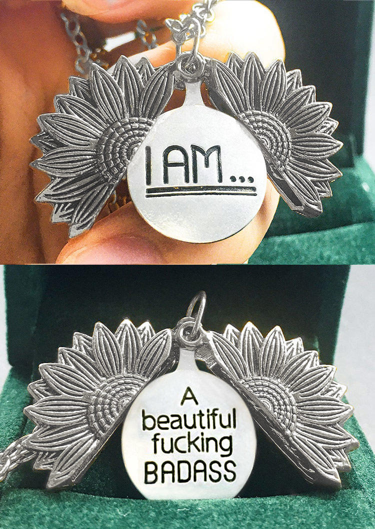 Necklaces I Am A Beautiful Badass Sunflower Necklace in Silver. Size: One Size