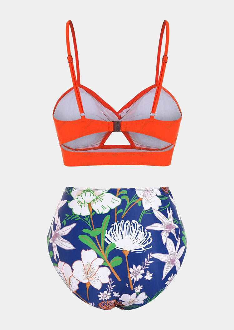 

Bikini Sets Floral Hollow Out Bikini Set in Orange. Size