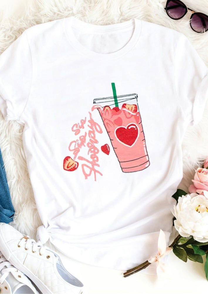 

T-shirts Tees Strawberry Drink O-Neck T-Shirt Tee in White. Size: ,M,L,XL