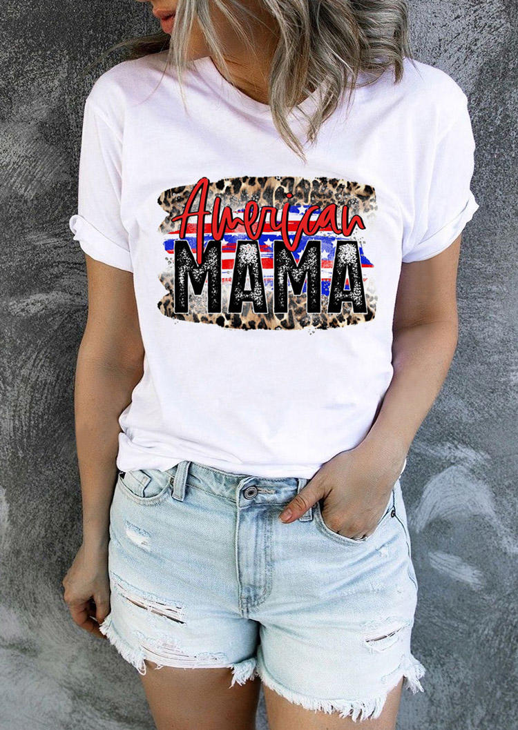T-shirts Tees American Mama Leopard T-Shirt Tee in White. Size: S,M,L,XL