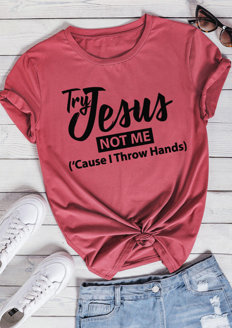 T-shirts Tees Try Jesus Not Me T-Shirt Tee in Brick Red. Size: M