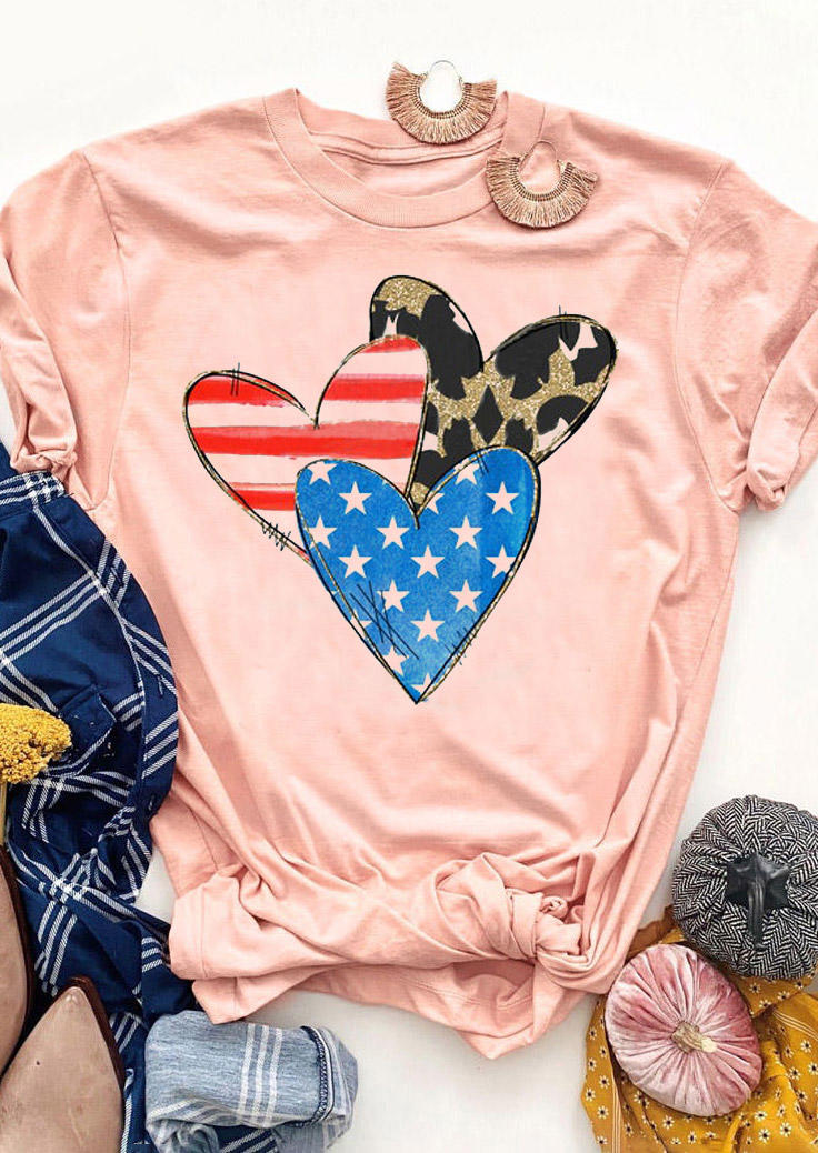 

T-shirts Tees Valentine Heart Striped Star Leopard T-Shirt Tee in Pink. Size: ,M,L,XL