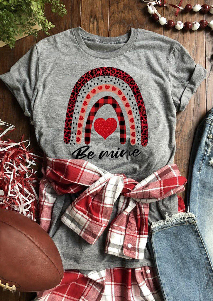 

T-shirts Tees Be Mine Heart Plaid Leopard T-Shirt Tee in Gray. Size