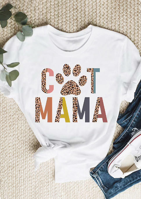 

T-shirts Tees Cat Mama Leopard Paw T-Shirt Tee in White. Size