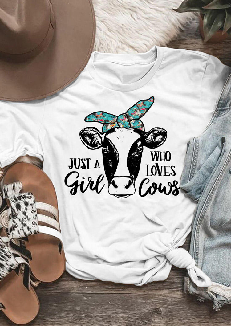 T-shirts Tees Just A Girl Who Loves Cows T-Shirt Tee in White. Size: S,M,L,XL